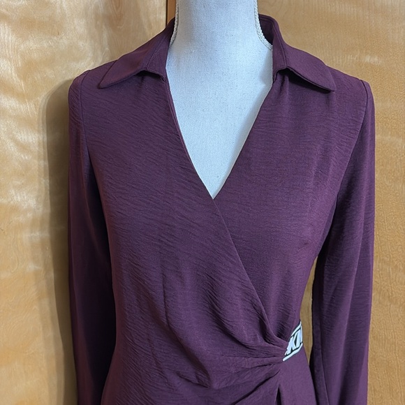 NWT DKNY Long Sleeve Faux Wrap Dress In Raisin Color Size 2 - Picture 2 of 15